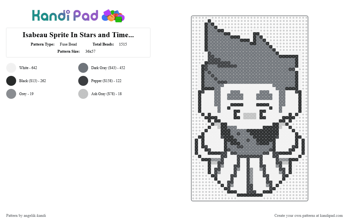 Isabeau Sprite In Stars and Time ISAT - Fuse Bead Pattern by angelik-kandi on Kandi Pad - gray,monochrome,black,white,grey,in stars and time,isat,video game,sprite
