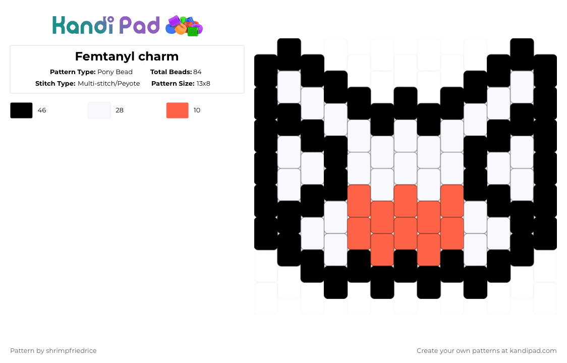 Femtanyl charm - Pony Bead Pattern by shrimpfriedrice on Kandi Pad - white,red,femtanyl