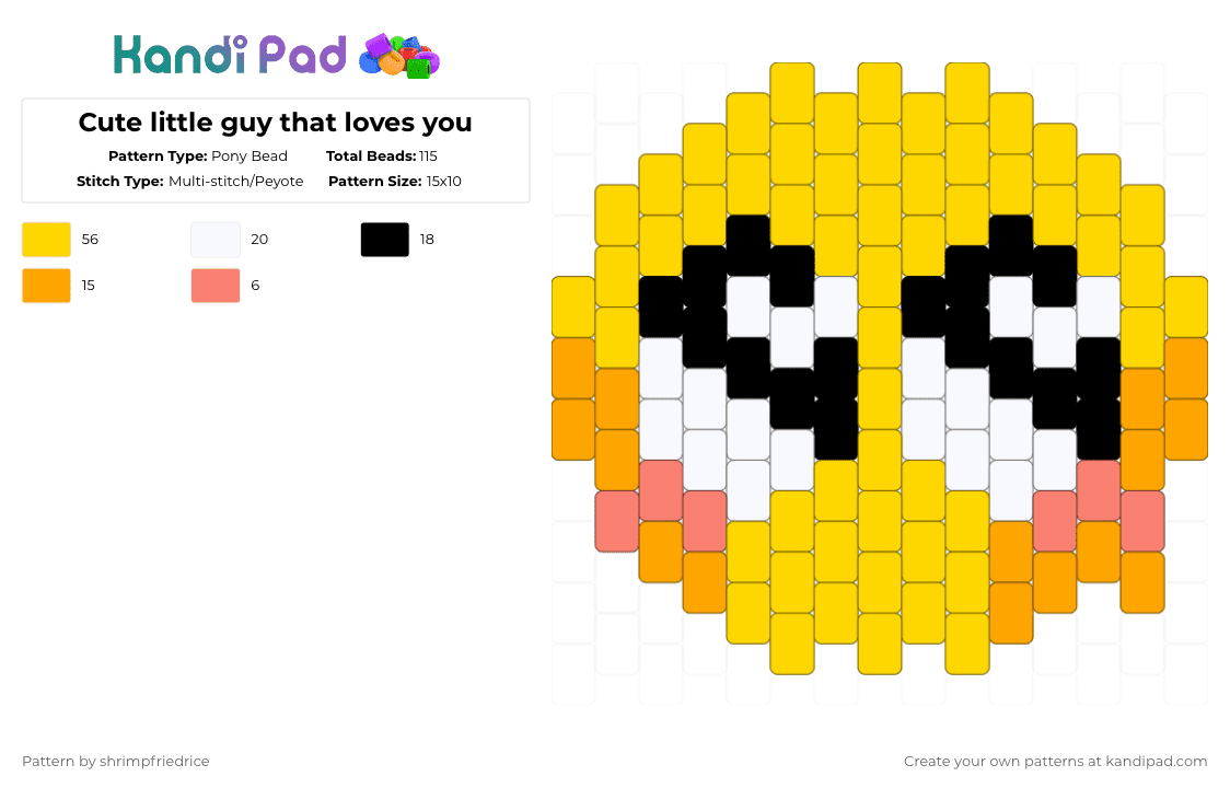 Cute little guy that loves you - Pony Bead Pattern by shrimpfriedrice on Kandi Pad - yellow,orange,emotiguy,lil guy