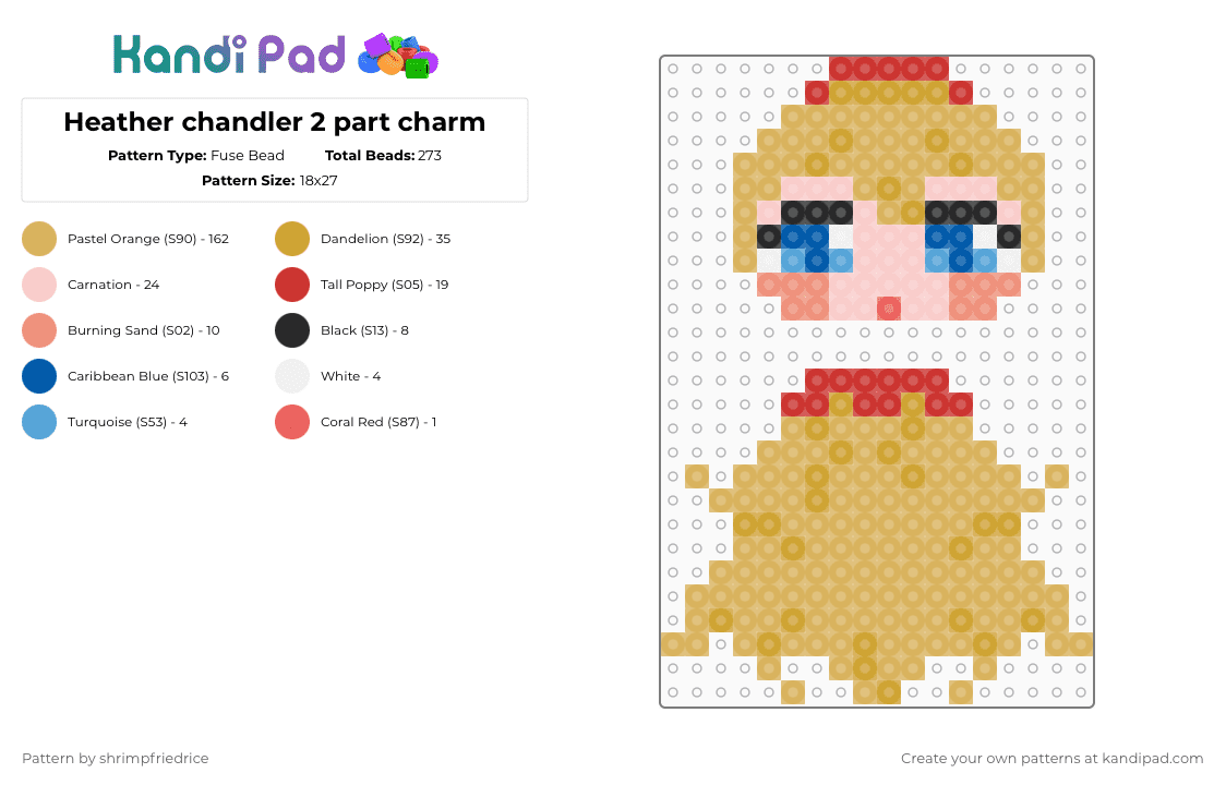 Heather chandler 2 part charm - Fuse Bead Pattern by shrimpfriedrice on Kandi Pad - orange,heathers,heathers the musical,musical,red,charm