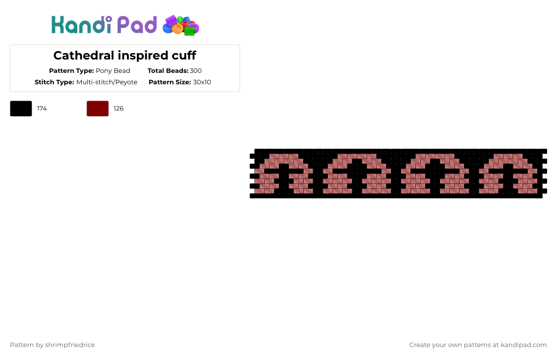 Cathedral inspired cuff - Pony Bead Pattern by shrimpfriedrice on Kandi Pad - black,brown,goth,emo,cathedral,red