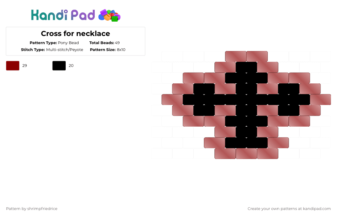Cross for necklace - Pony Bead Pattern by shrimpfriedrice on Kandi Pad - black,red,goth,cross