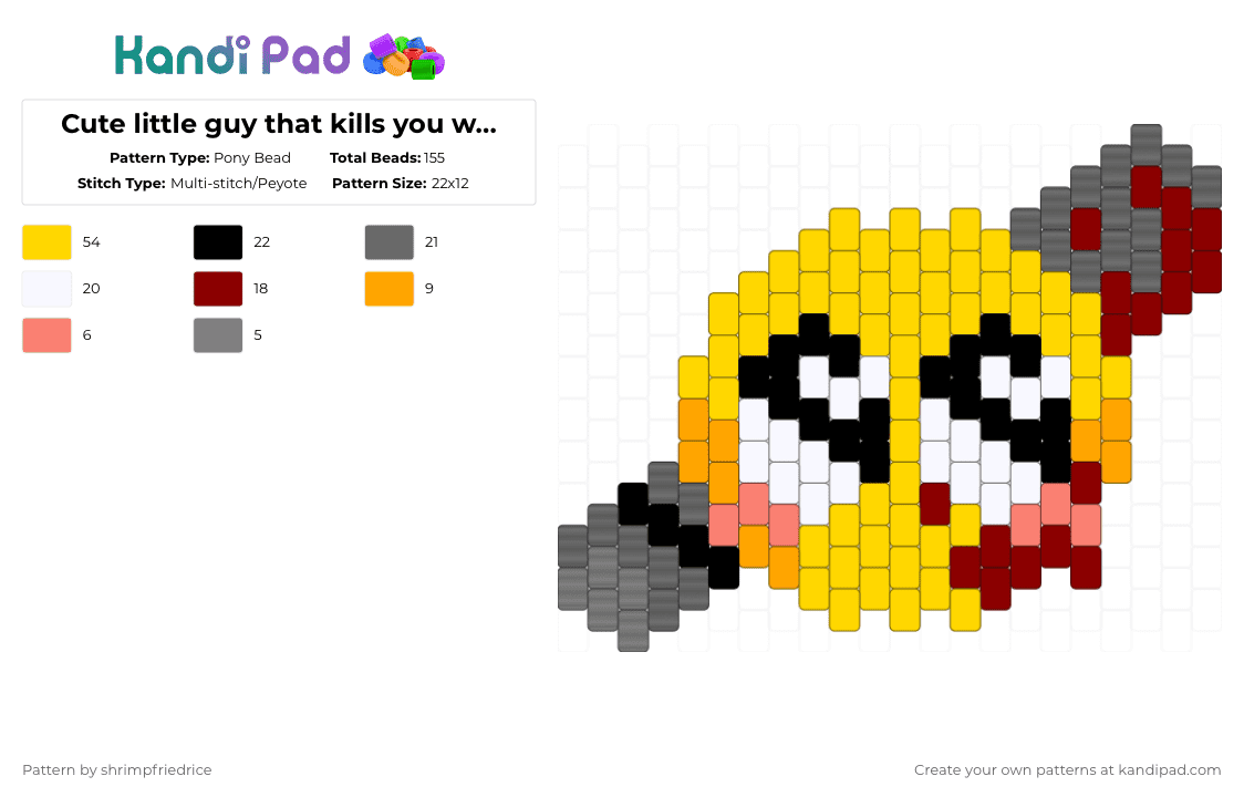 Cute little guy that kills you with a baseball bat - Pony Bead Pattern by shrimpfriedrice on Kandi Pad - yellow,emotiguy,lil guy