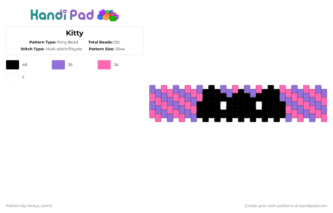 Kitty - Pony Bead Pattern by rockys_vomit on Kandi Pad - pink,purple