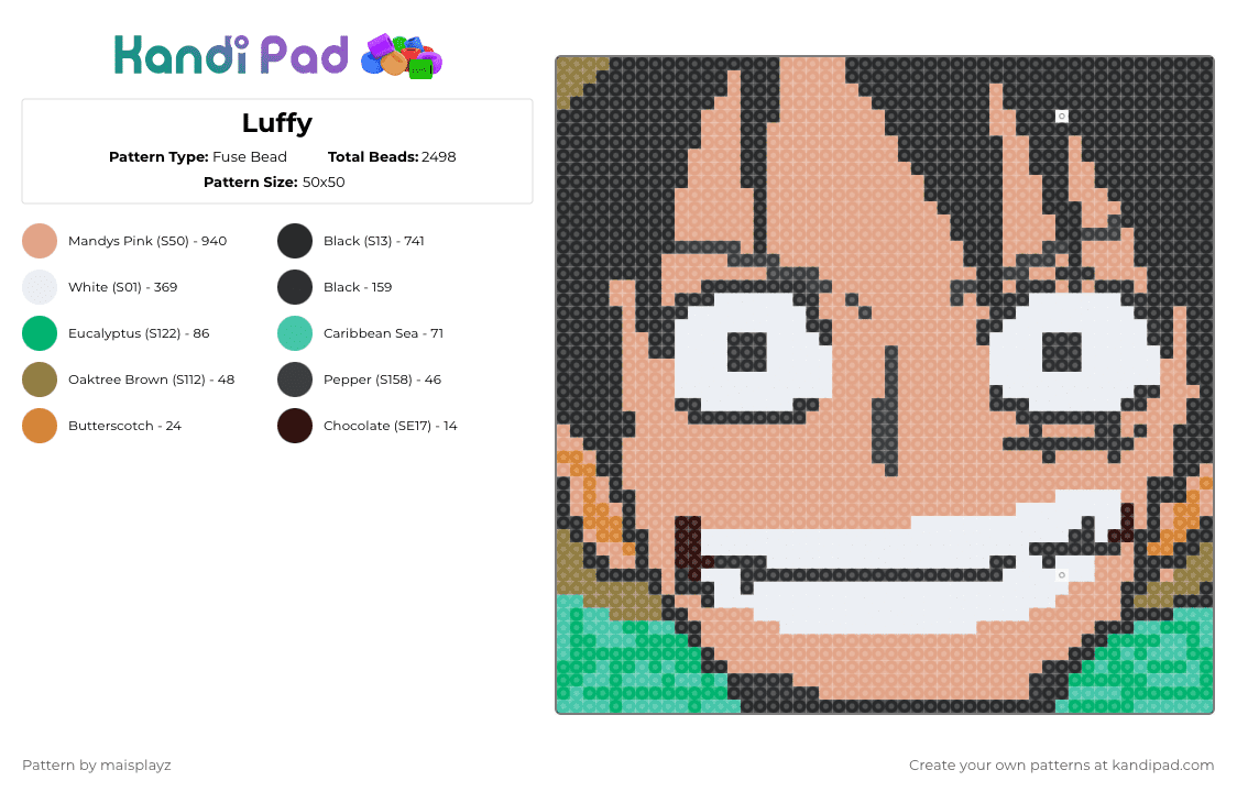 Luffy - Fuse Bead Pattern by maisplayz on Kandi Pad - beige