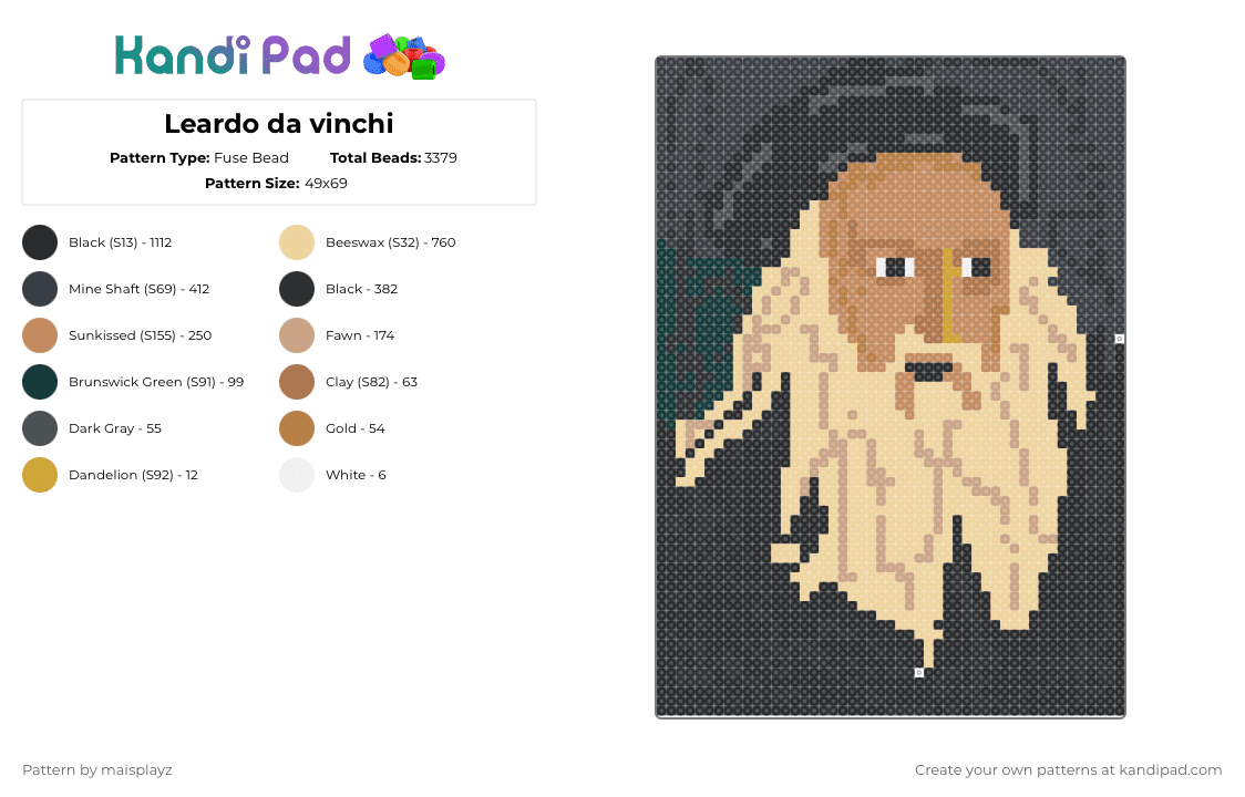 Leonardo da vinci - Fuse Bead Pattern by maisplayz on Kandi Pad - black,tan,beige