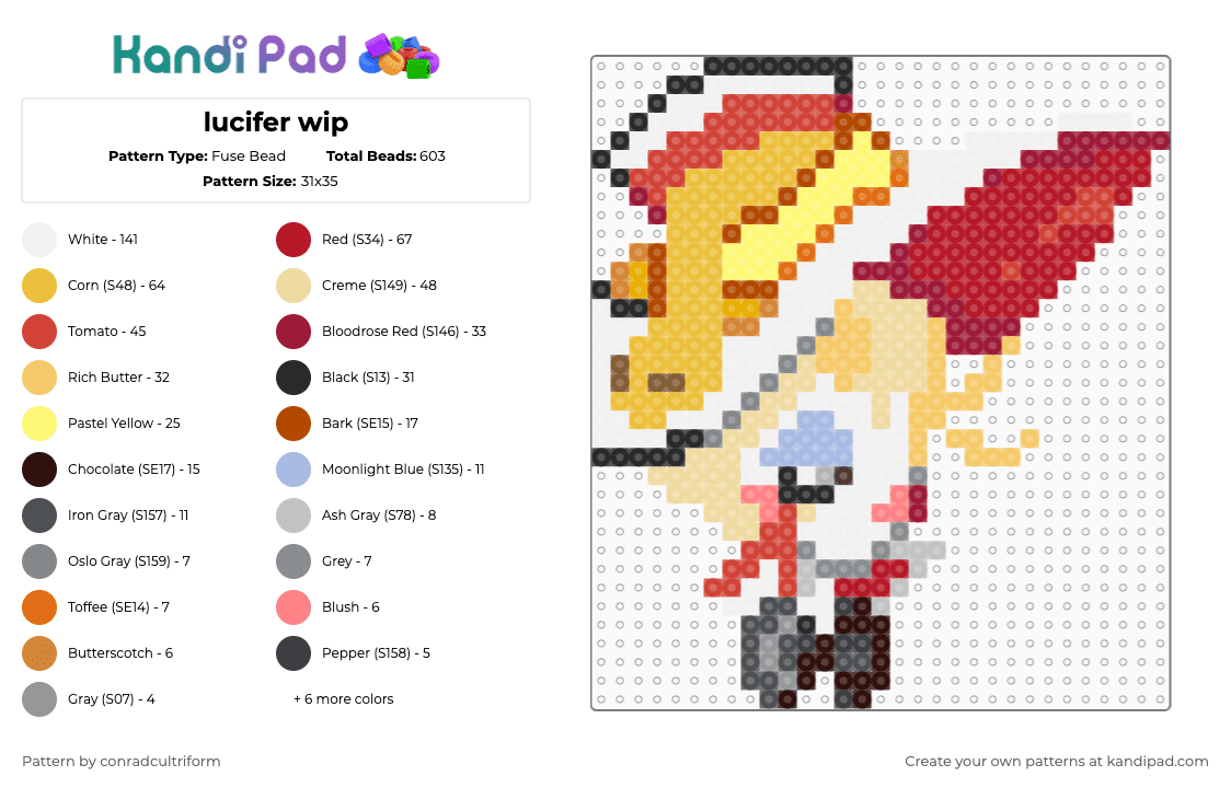 lucifer wip - Fuse Bead Pattern by conradcultriform on Kandi Pad - beige,red,yellow