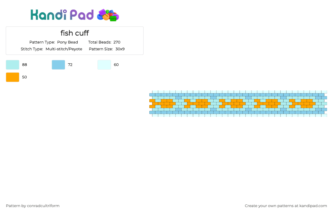 fish cuff - Pony Bead Pattern by conradcultriform on Kandi Pad - light blue