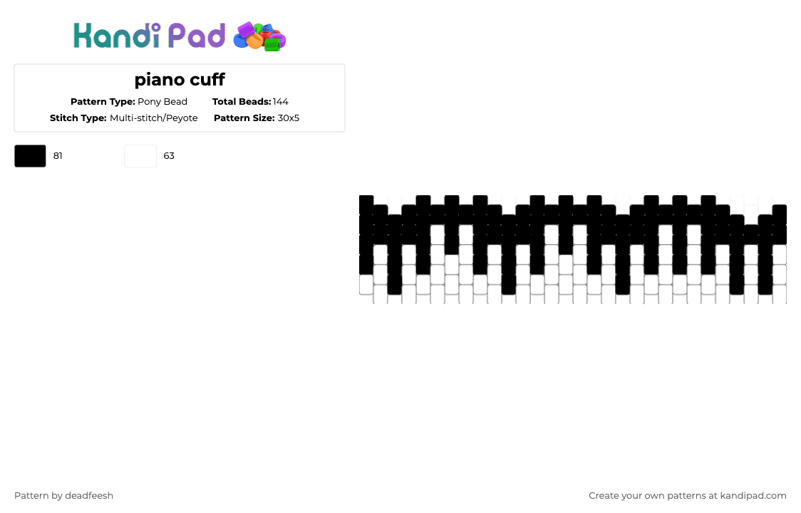 piano cuff - Pony Bead Pattern by conradcultriform on Kandi Pad - black,white,cotdpianos,piano,music