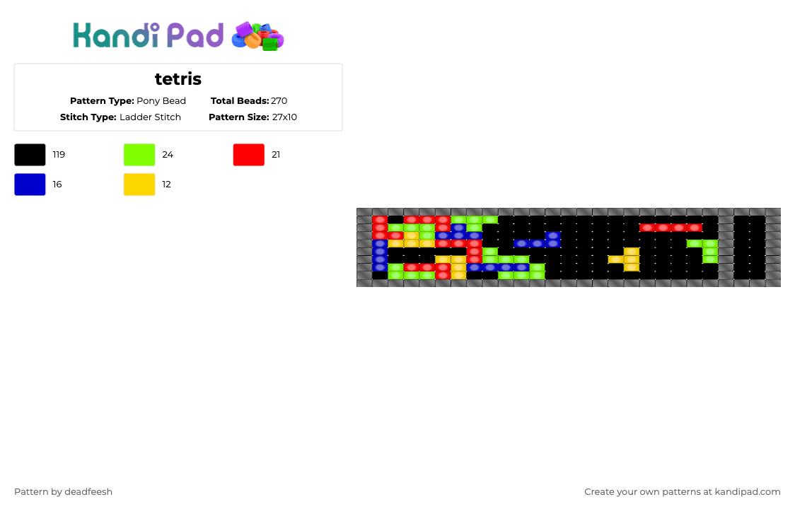tetris - Pony Bead Pattern by conradcultriform on Kandi Pad - black,red,green,cotdarcade