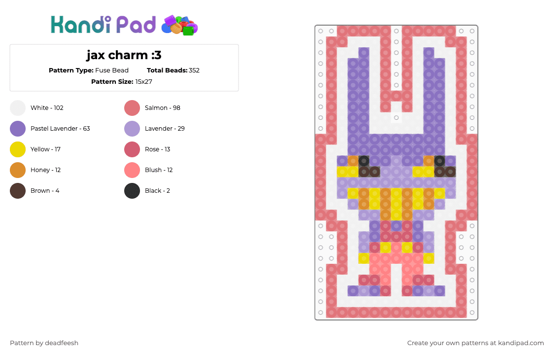 jax charm :3 - Fuse Bead Pattern by conradcultriform on Kandi Pad - blue,red,jax,tadc,the amazing digital circus,that purple rabbit i hate,the funny one,glitch,funnybunny,digital circus