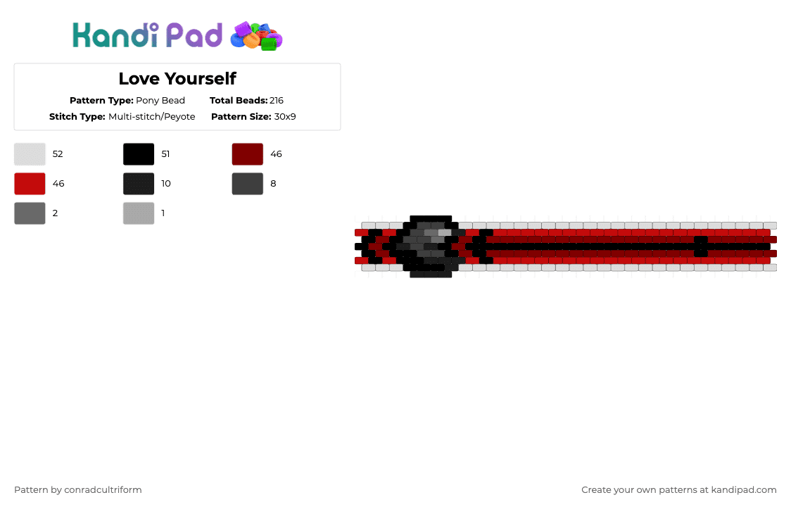 Love Yourself - Pony Bead Pattern by conradcultriform on Kandi Pad - brown,red,hazbin hotel,alastor,ace,hazbin,hh,valentines