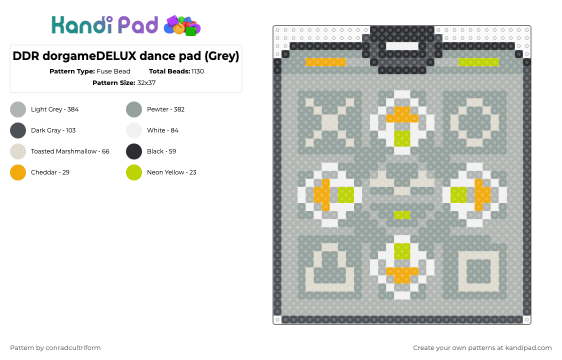 DDR dorgameDELUX dance pad (Grey) - Fuse Bead Pattern by conradcultriform on Kandi Pad - beige,gray,ddr,dance dance revolution,ddr matt,rhythm game,music game,dorgamedelux