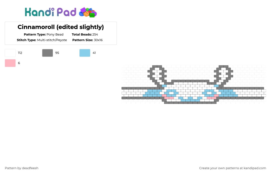 Cinnamoroll (edited slightly) - Pony Bead Pattern by conradcultriform on Kandi Pad - gray,cinnamoroll,sanrio,puppy,blue,white,kawaii,cute,hello kitty