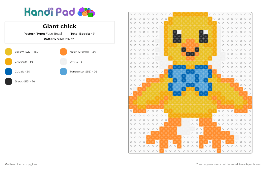Giant chick - Fuse Bead Pattern by bigge_bird on Kandi Pad - orange,yellow
