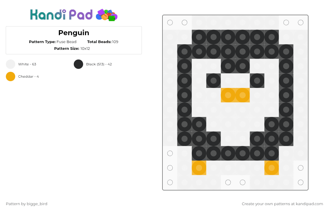 Penguin - Fuse Bead Pattern by bigge_bird on Kandi Pad - white