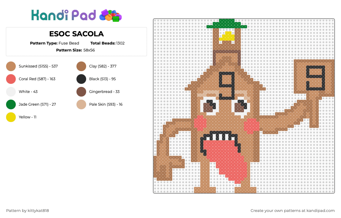 ESOC SACOLA - Fuse Bead Pattern by kittykat818 on Kandi Pad - tan