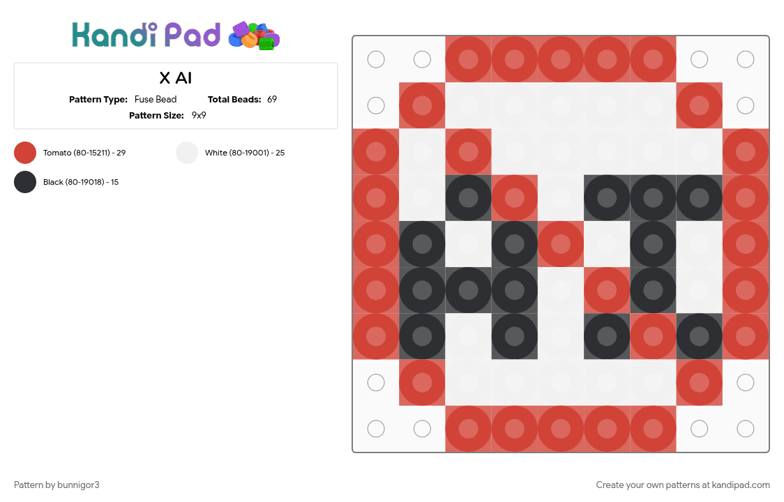 X AI - Fuse Bead Pattern by bunnigor3 on Kandi Pad - red, white