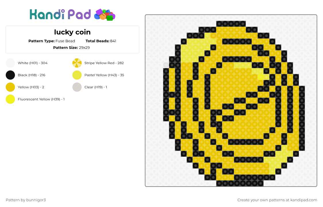 Lucky Coin Fuse Bead Patterns - Gallery - Kandi Pad | Kandi Patterns ...