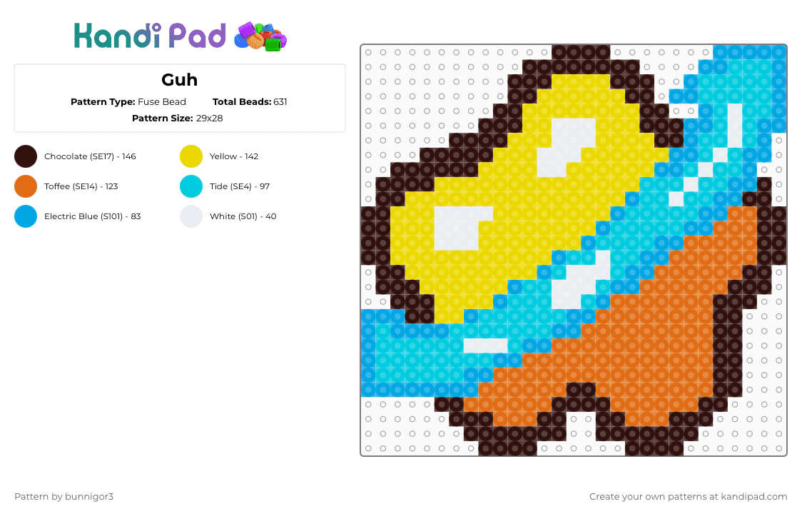 Guh - Fuse Bead Pattern by bunnigor3 on Kandi Pad - brown,light blue,yellow
