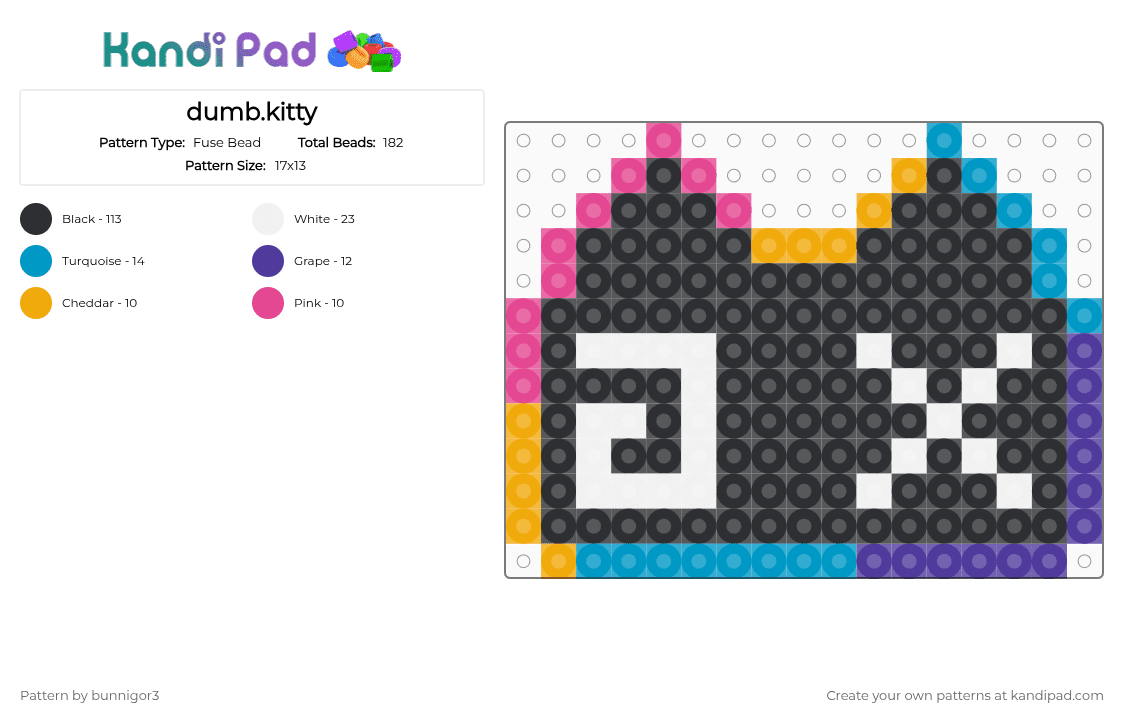 dumb.kitty - Fuse Bead Pattern by bunnigor3 on Kandi Pad - black,light blue,purple