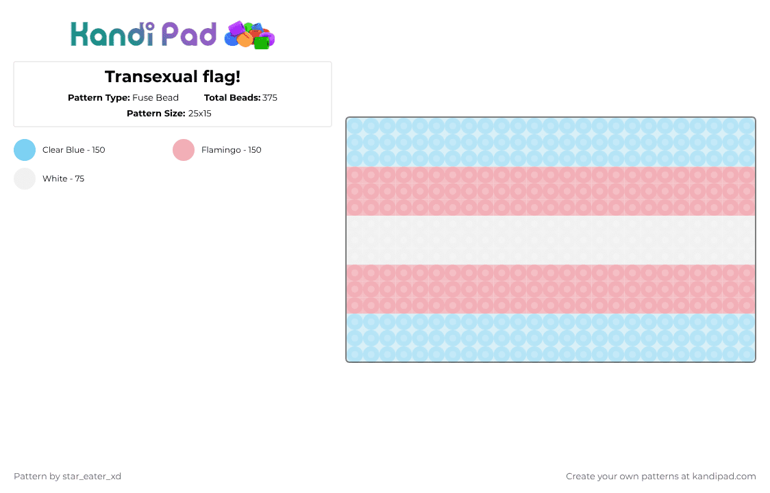 Transexual flag! - Fuse Bead Pattern by for3v3r_sw33t_404 on Kandi Pad - light blue,beige