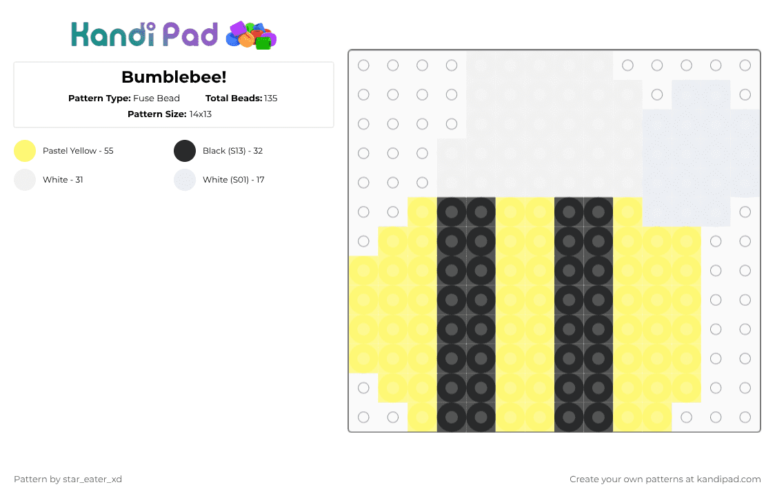 Bumblebee! - Fuse Bead Pattern by for3v3r_sw33t_404 on Kandi Pad - yellow,white