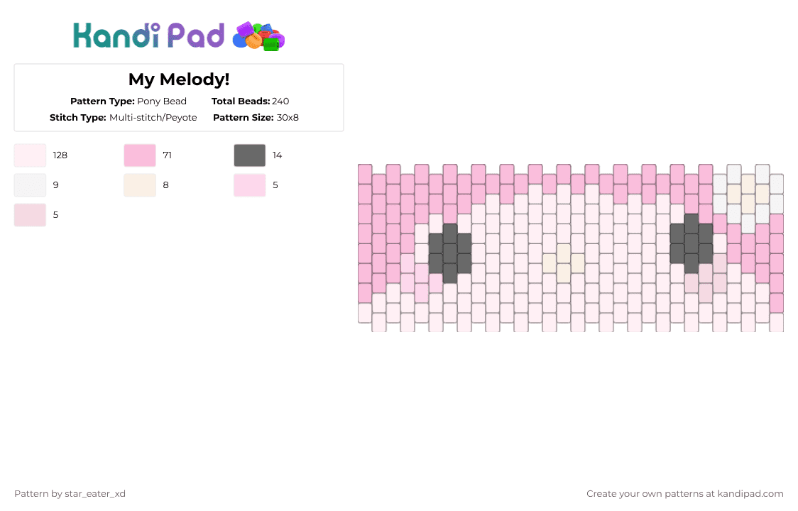 My Melody! - Pony Bead Pattern by for3v3r_sw33t_404 on Kandi Pad - white,pink