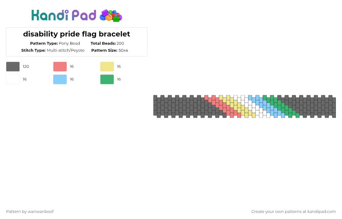 disability pride flag bracelet - Pony Bead Pattern by wanwanboof on Kandi Pad - gray,bracelet,disability pride,pride flag,pride,simple