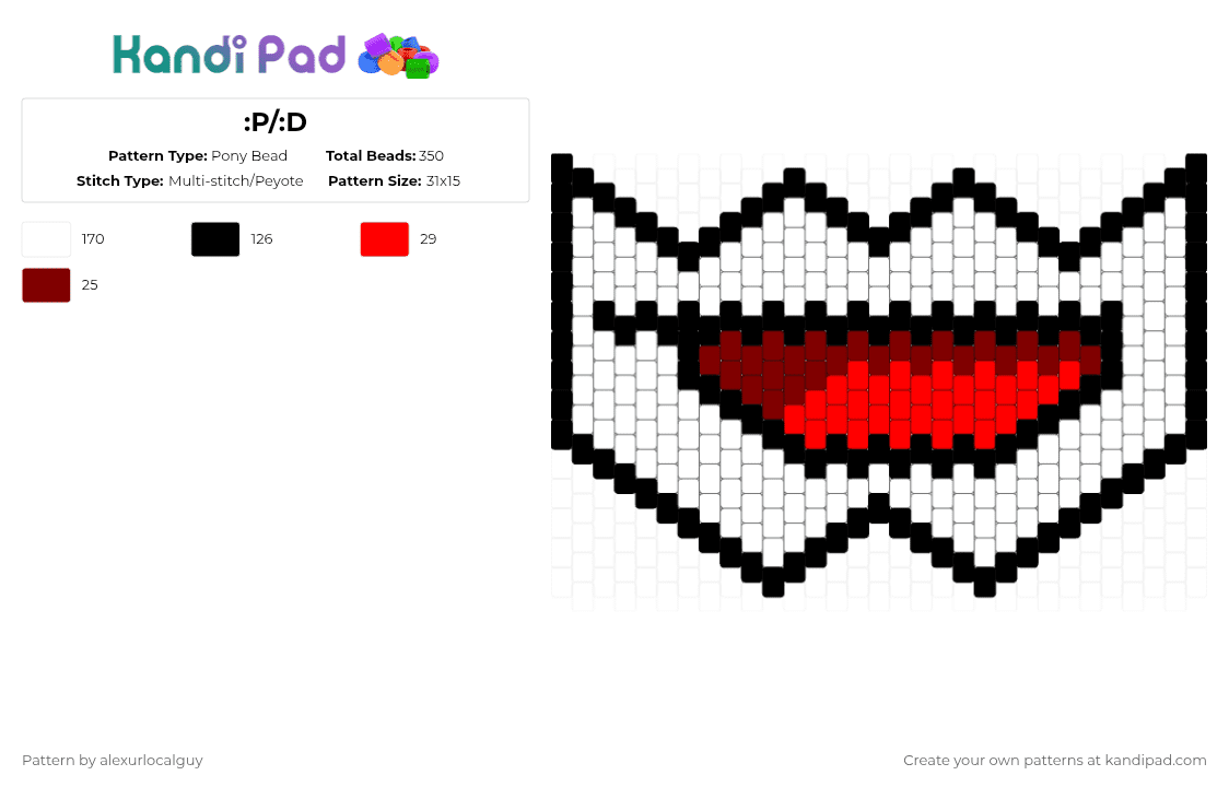 :P/:D - Pony Bead Pattern by alexurlocalguy on Kandi Pad - white,brown,red