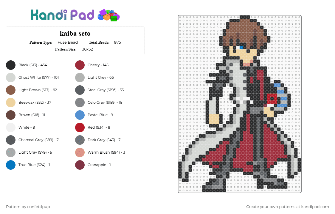 kaiba seto - Fuse Bead Pattern by confettipup on Kandi Pad - black,beige,gray,red,colorful,kaiba,kaiba seto,seto,yugioh,anime,video games,character,card game