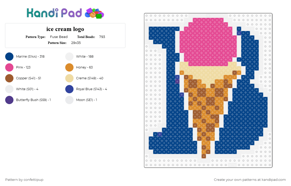ice cream logo - Fuse Bead Pattern by confettipup on Kandi Pad - pink,blue,braums,ice cream,logo,food,sweets,dairy,ice cream cone,brand