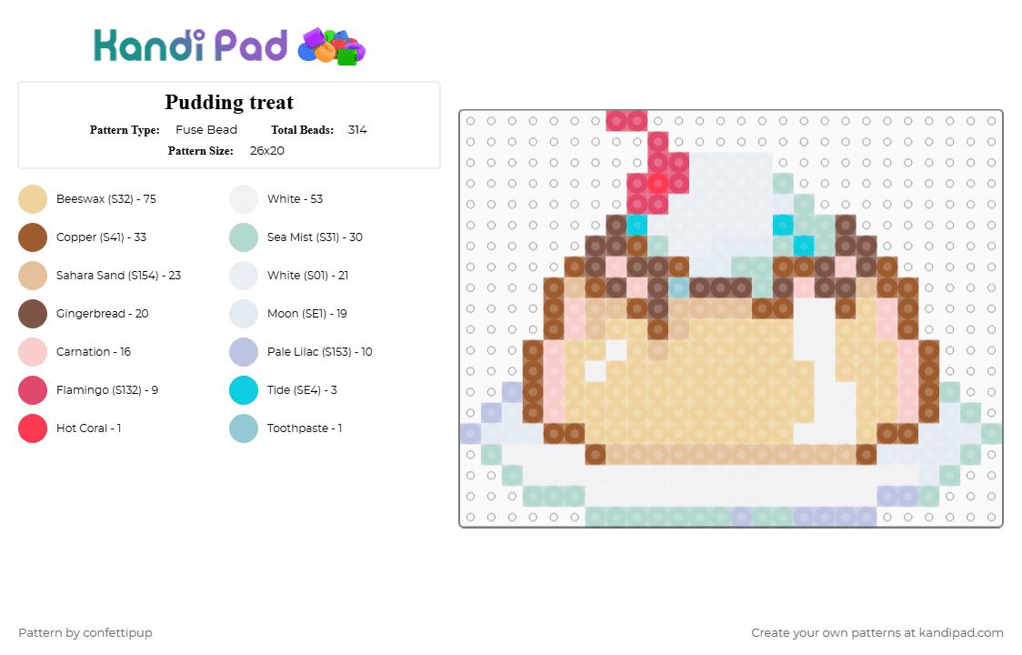 Pudding treat - Fuse Bead Pattern by confettipup on Kandi Pad - tan,beige,pudding,dessert,food,treat,pastel,kawaii,flan,cherry