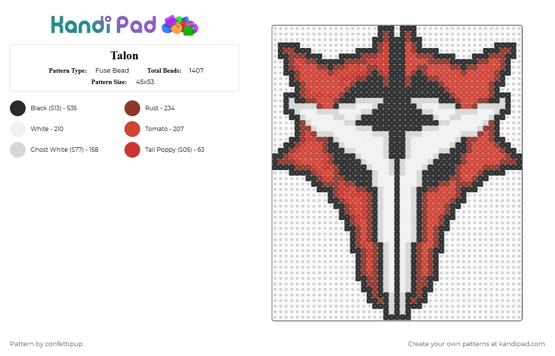Talon - Fuse Bead Pattern by confettipup on Kandi Pad - red,white,talon,overwatch,symbol,video games,empire,talon overwatch,vendetta,reaper