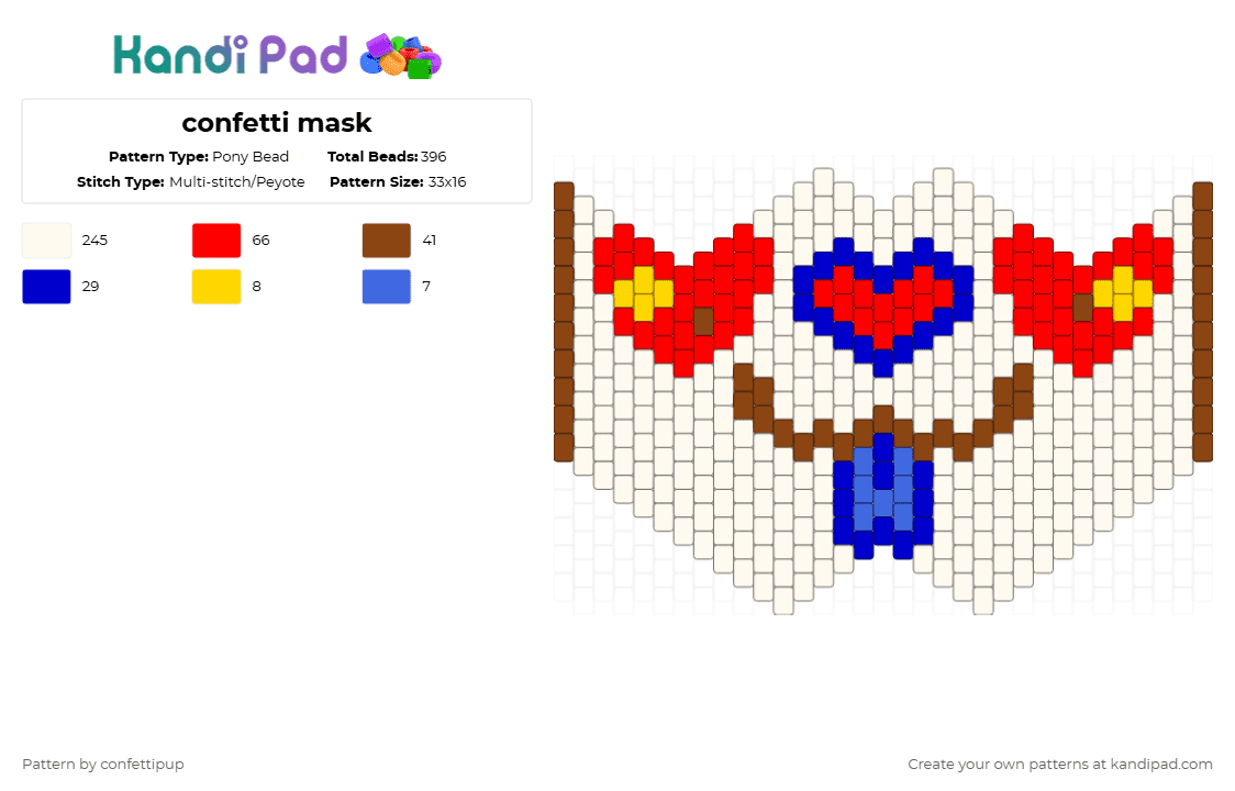 confetti mask - Pony Bead Pattern by confettipup on Kandi Pad - white,red,mask,furry,fursona,kidcore,puppy,dog,animal,face mask