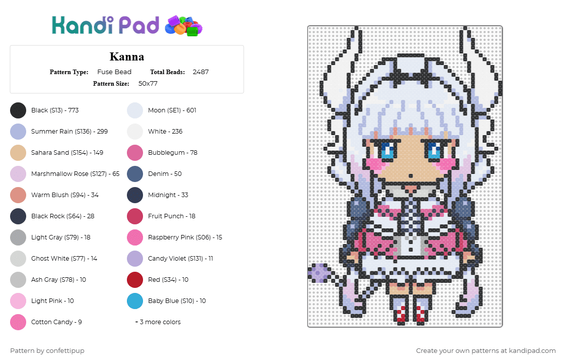 Kanna - Fuse Bead Pattern by confettipup on Kandi Pad - white,pink,beige,kanna,anime,character,dragon maid,kobayashi,dragon maid sama,girl,kawaii
