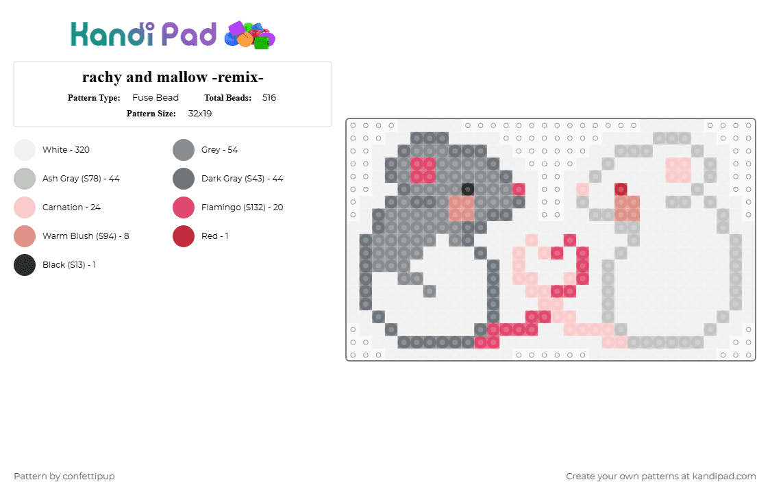 rachy and mallow -remix- - Fuse Bead Pattern by confettipup on Kandi Pad - white,beige,gray,rats,rat,animals,animal,albino,cute,fluffy,pets