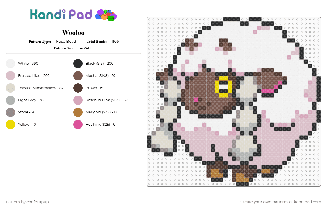 Wooloo - Fuse Bead Pattern by confettipup on Kandi Pad - white,tan,beige,pokemon,wooloo,sheep,animal,cute,fluffy