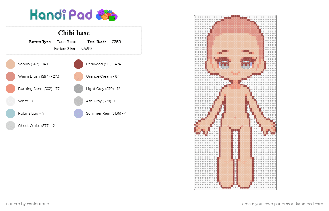 Chibi base - Fuse Bead Pattern by confettipup on Kandi Pad - red,beige,chibi,base,anime,kawaii,character,anime base,chibi base,cute