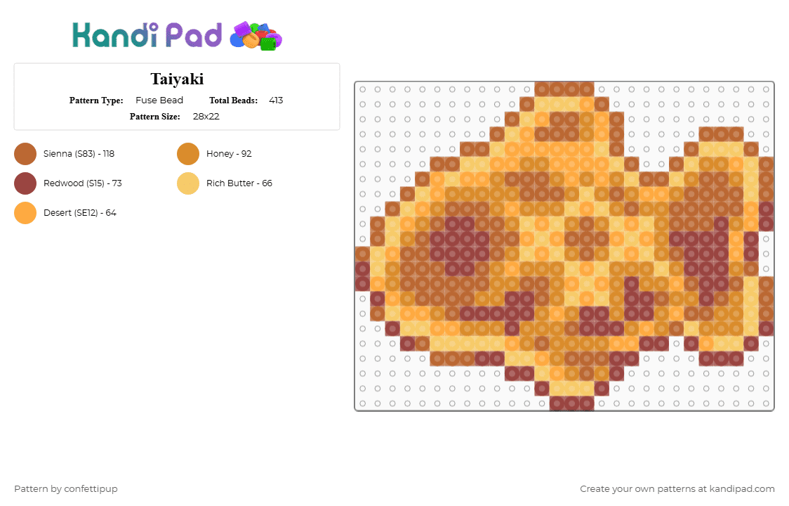 Taiyaki - Fuse Bead Pattern by confettipup on Kandi Pad - tan,orange,taiyaki,japanese,pastry,food,sweet,baking,fish,ice cream