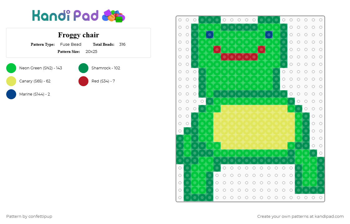 Froggy chair - Fuse Bead Pattern by confettipup on Kandi Pad - green,froggy chair,frog,animal crossing,video games,froggycrossing,animal,chair