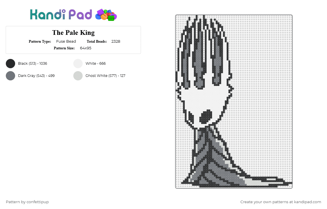 The Pale King - Fuse Bead Pattern by confettipup on Kandi Pad - white,gray,the pale king,hollow knight,video games,king,bug,silk song,characters