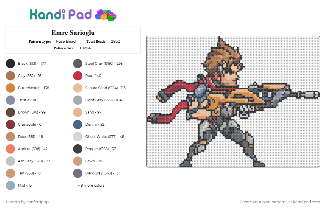 Emre Sarioglu - Fuse Bead Pattern by confettipup on Kandi Pad - black,beige,tan,gray,colorful,emre,overwatch,blizzard,video game,ow,emre sarioglu,fallen soldier,pixel spray