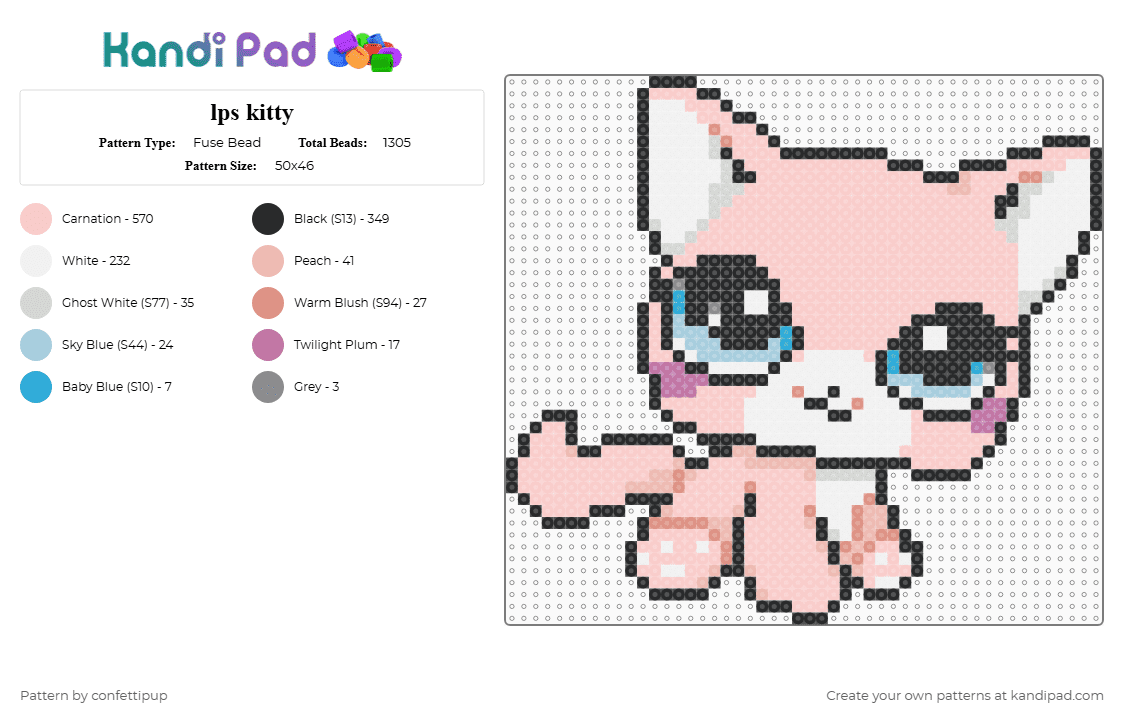 lps kitty - Fuse Bead Pattern by confettipup on Kandi Pad - beige,littlest pet shop,lps,cat,kitten,pink cat,pink,animal,toys