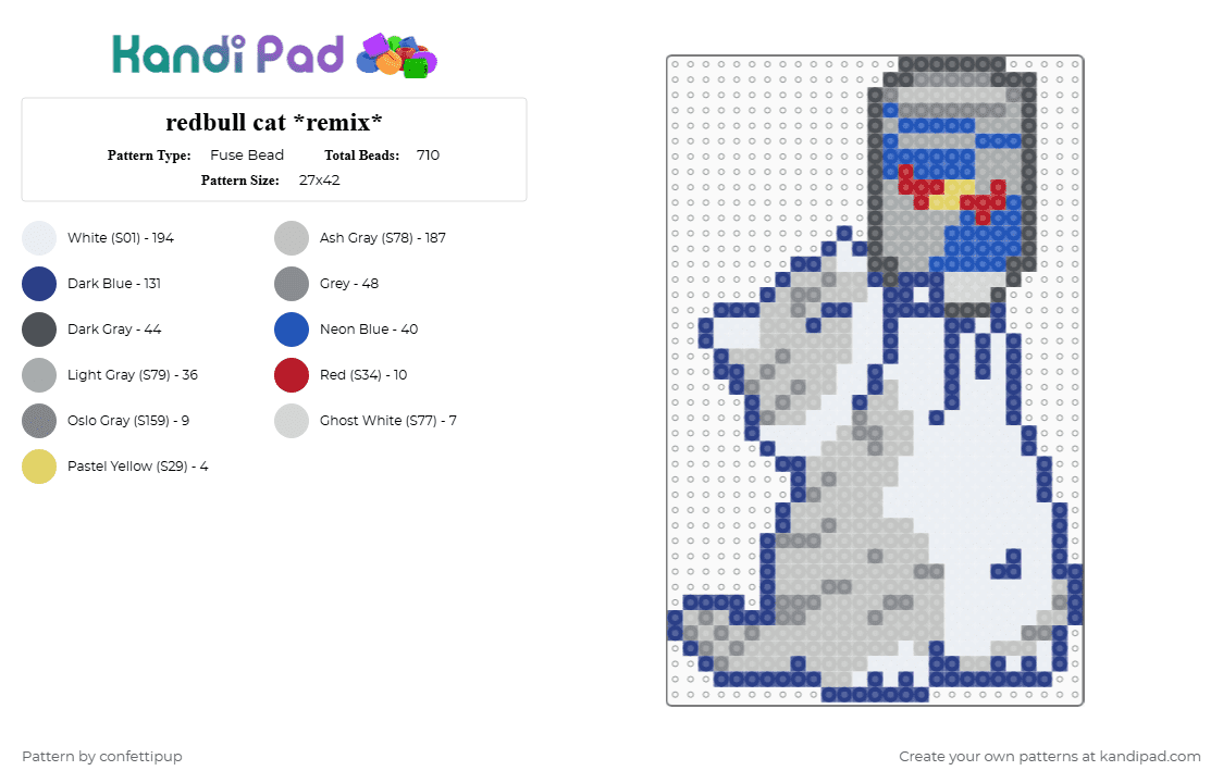 redbull cat *remix* - Fuse Bead Pattern by confettipup on Kandi Pad - blue,gray,beige,cat,redbull,energy drinks,character,animal,cute,grey cat,drink