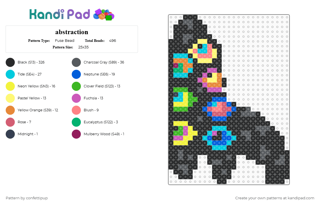 abstraction - Fuse Bead Pattern by confettipup on Kandi Pad - black,gray,light blue,colorful,tadc,the amazing digital circus,abstract,abstraction,abstracted,character,cartoon,glitch