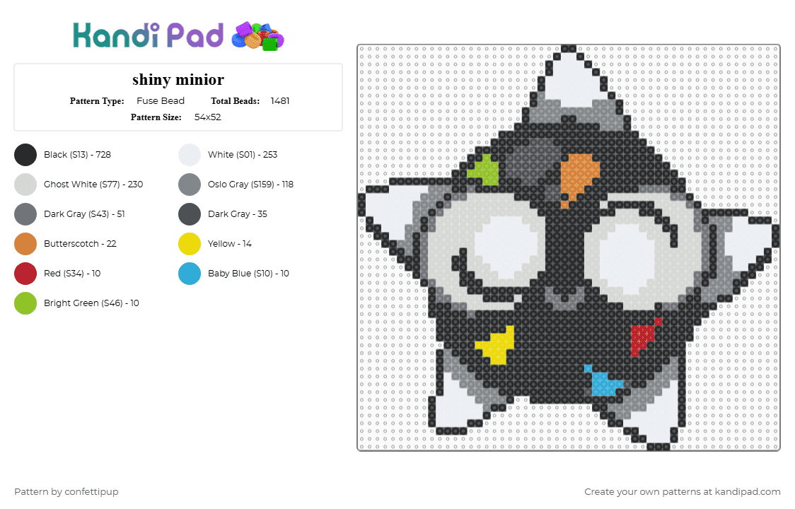 shiny minior - Fuse Bead Pattern by confettipup on Kandi Pad - black,white,gray,minior,pokemon,shiny,shiny pokemon,space,rainbow,star,meteor