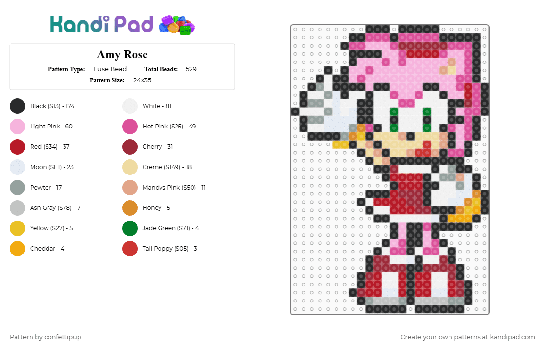Amy Rose Fuse Bead Pattern - Kandi Pad | Kandi Patterns, Fuse Bead ...