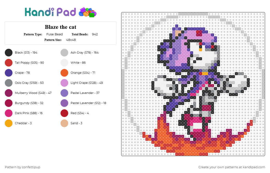 Blaze the cat - Fuse Bead Pattern by confettipup on Kandi Pad - red,beige,pink,blaze,blaze the cat,sonic the hedgehog,sonic,cat,animal,video games,fire