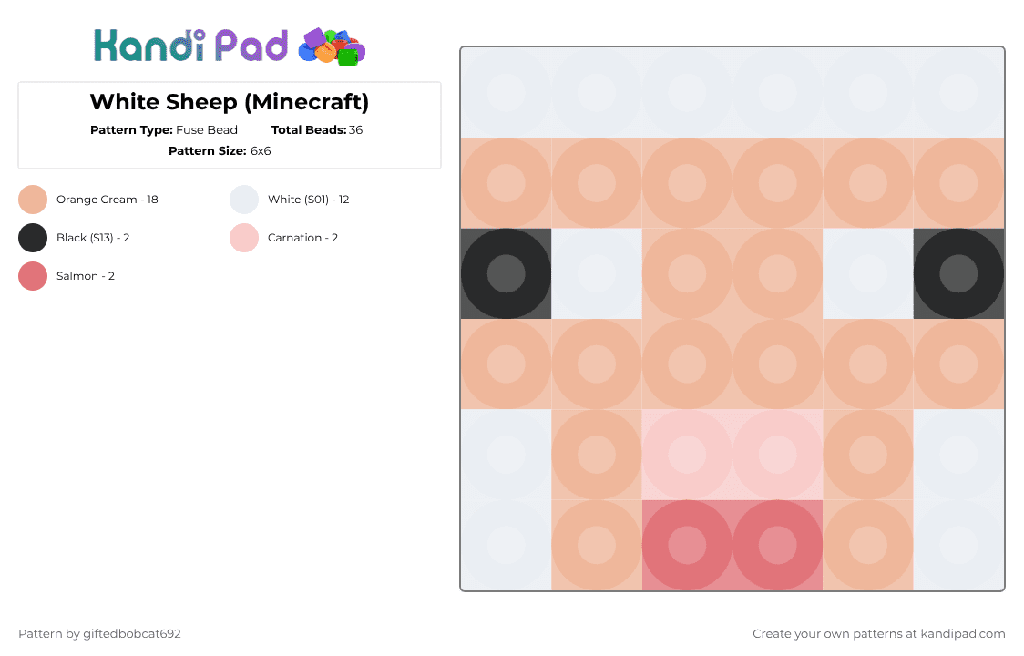 White Sheep (Minecraft) - Fuse Bead Pattern by giftedbobcat692 on Kandi Pad - beige
